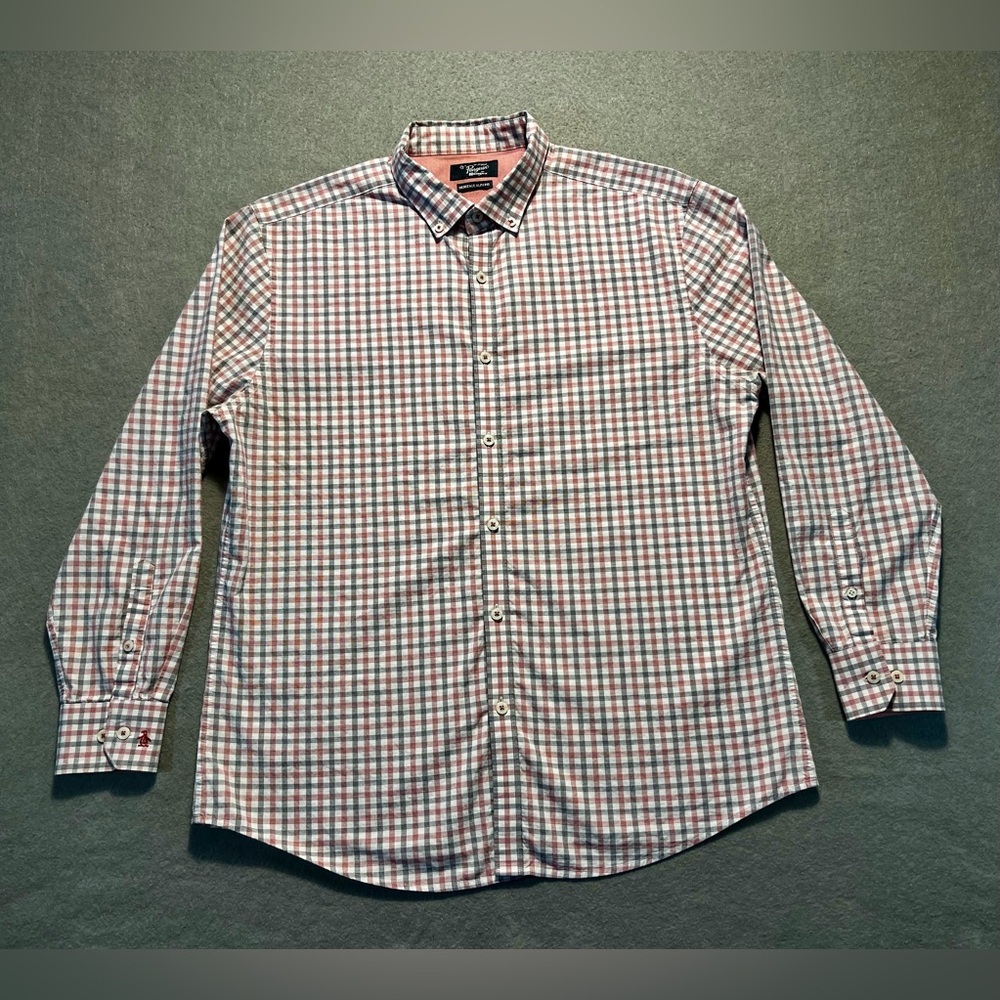 Original Penguin 16 32/33 Pink Gray Check Dress Shirt Button Down Collar Cotton